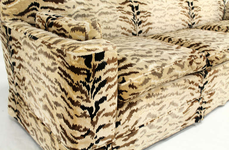 American Tiger Pattern Fabric Mid Century Modern Sofa