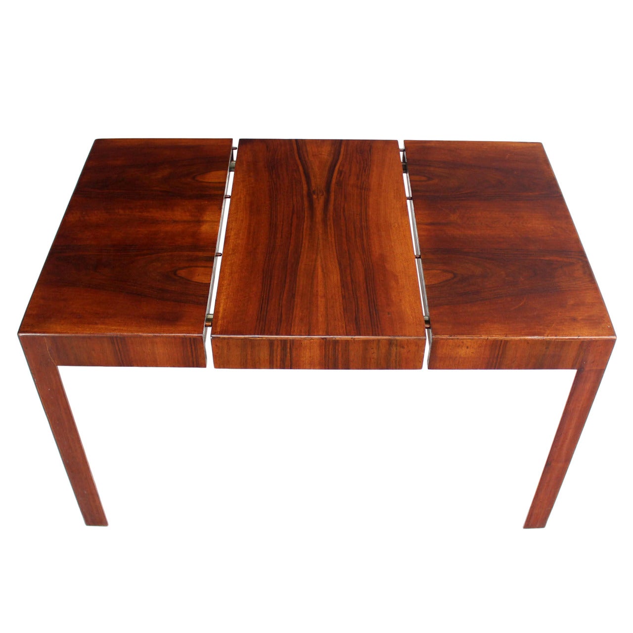 Oiled Walnut Italian Mid-Century Modern Square Game Dining Table with One Leaf