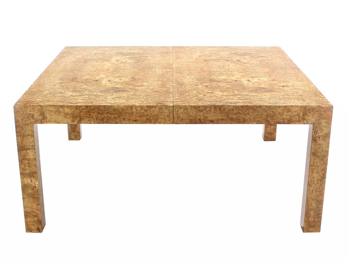20th Century Huge Square Burl Wood Dining or Conference Table with Two Leaves by Baughman