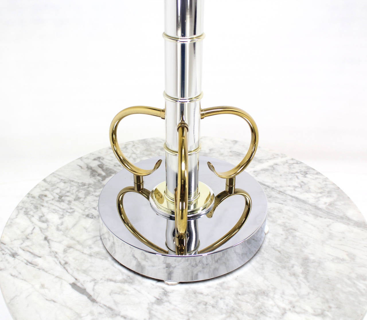 Mid-Century Modern Faux Bamboo Chrome and Brass Table Lamp