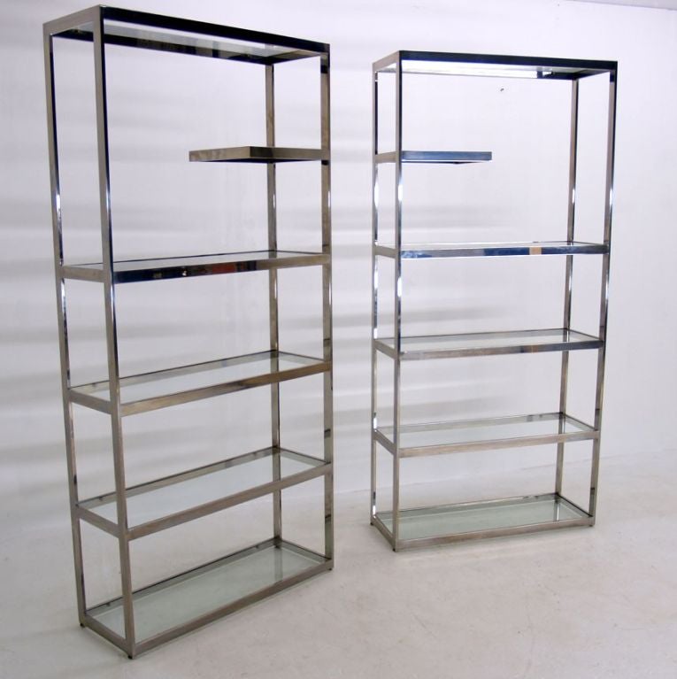 Pair Milo Baughman Chrome and Glass Etageres