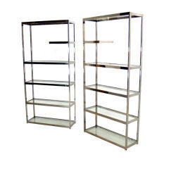 Pair Milo Baughman Chrome and Glass Etageres