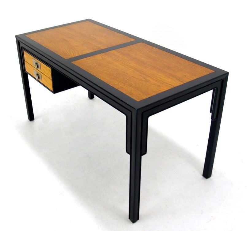 Baker Mid Century Modern Ebonized Burl Wood Walnut Desk w/ Matching