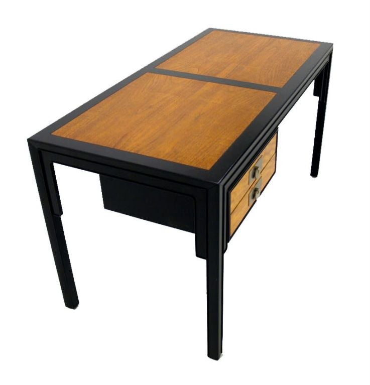 American Baker Mid Century Modern Ebonized Burl Wood Walnut Desk w/ Matching Chair