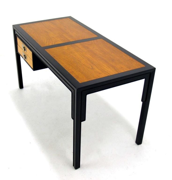 Baker Mid Century Modern Ebonized Burl Wood Walnut Desk w/ Matching Chair In Excellent Condition In Rockaway, NJ