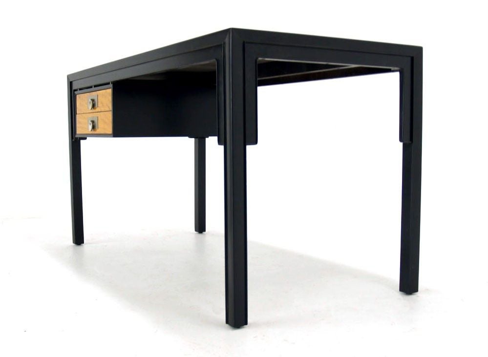 Mid-20th Century Baker Mid Century Modern Ebonized Burl Wood Walnut Desk w/ Matching Chair