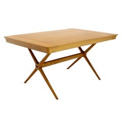 Mid Century Modern Birch X base Dining Table w/ 2 Ext. Leaves