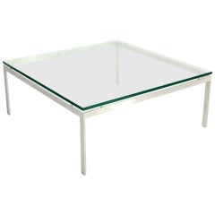 Large Square Stainless Base and Glass-Top Mid-Century Modern Coffee Table