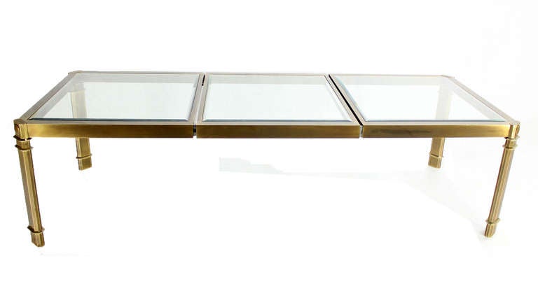 American Large Glass Brass Dining Table by Mastercraft One Extension Mid Century Modern