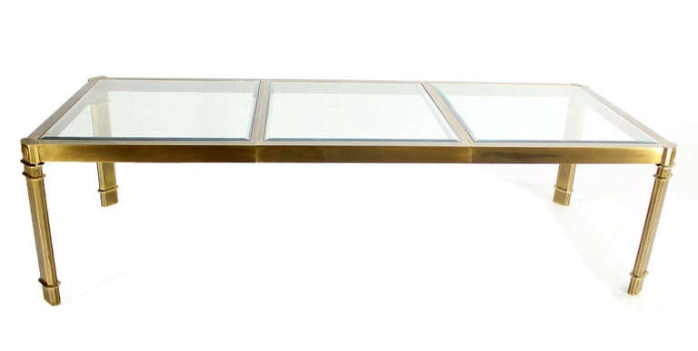 Lacquered Large Glass Brass Dining Table by Mastercraft One Extension Mid Century Modern