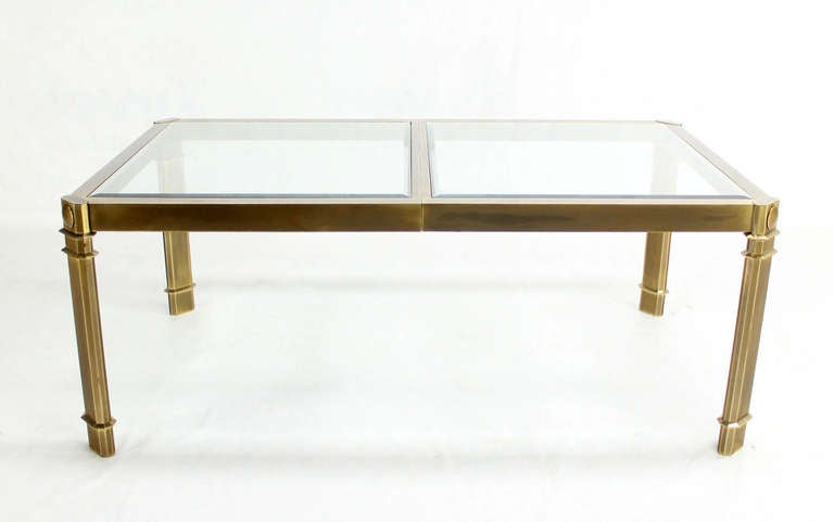 Large Glass Brass Dining Table by Mastercraft One Extension Mid Century Modern 3
