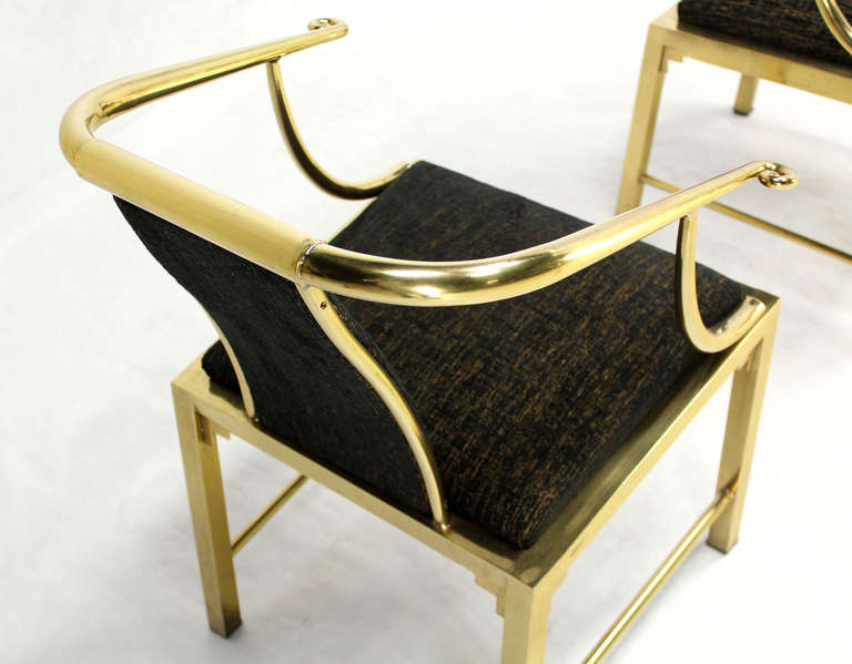 American Mid-Century Modern Pair of Brass Barrel Back Chairs by Mastercraft