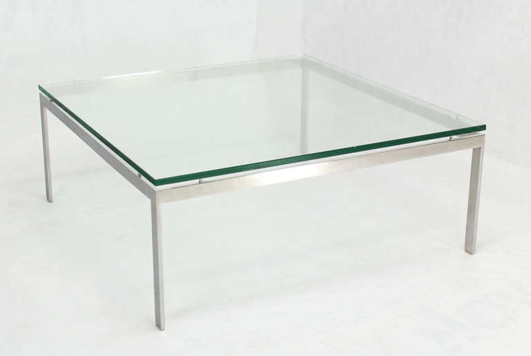 Large Square Stainless Base and Glass-Top Mid-Century Modern Coffee Table 2