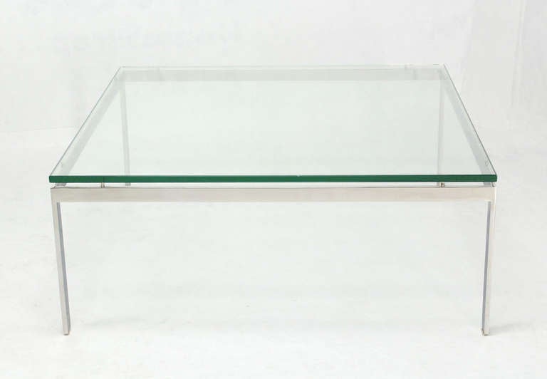 Large Square Stainless Base and Glass-Top Mid-Century Modern Coffee Table 3