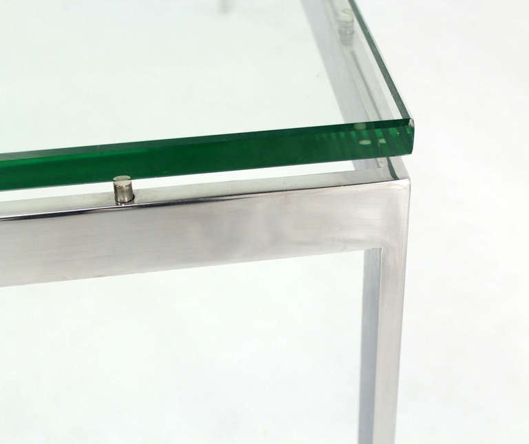 American Large Square Stainless Base and Glass-Top Mid-Century Modern Coffee Table