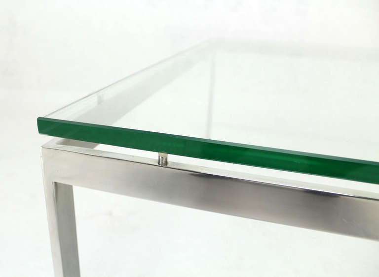 Large Square Stainless Base and Glass-Top Mid-Century Modern Coffee Table In Excellent Condition In Rockaway, NJ