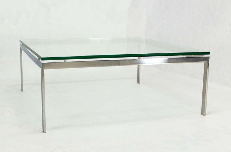 Large Square Stainless Base and Glass-Top Mid-Century Modern Coffee Table 1