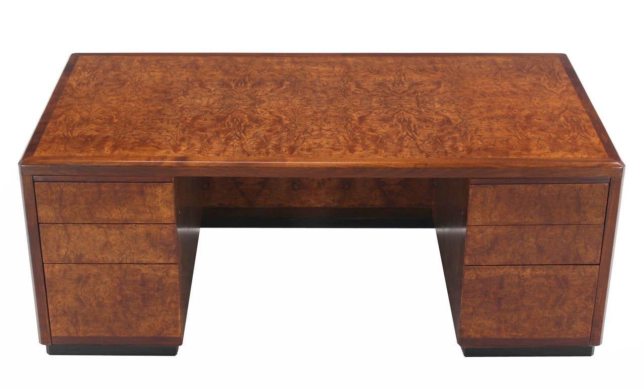 Very nice mid-century modern burl wood executive desk designed by Davis Allen.