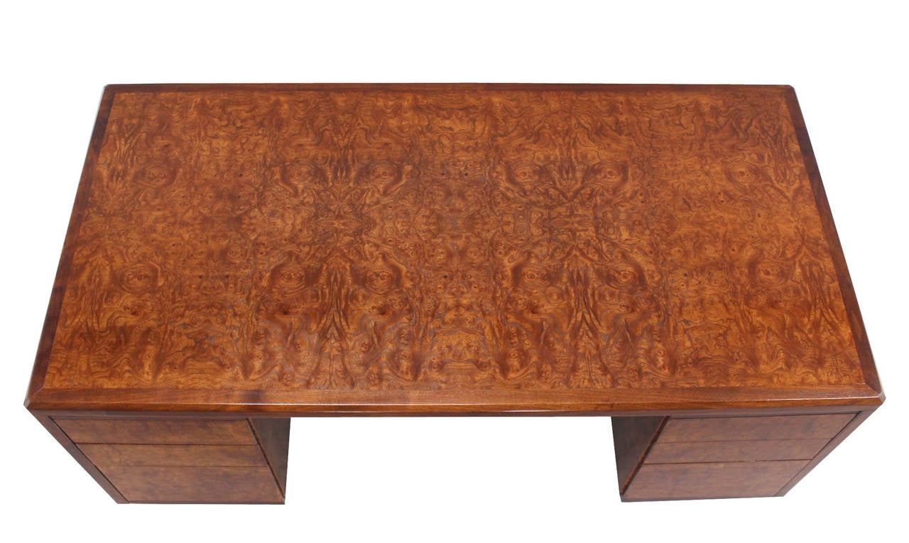 Mid-Century Modern Large Executive Burl Wood Desk by Davis Allen