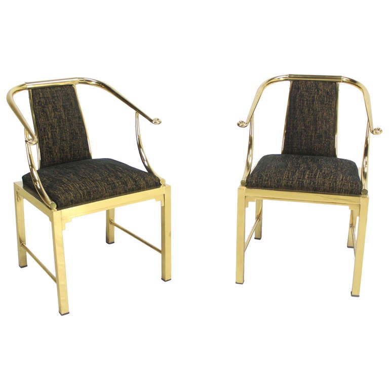 MidCentury Modern Pair of Brass Barrel Back Chairs by Mastercraft For