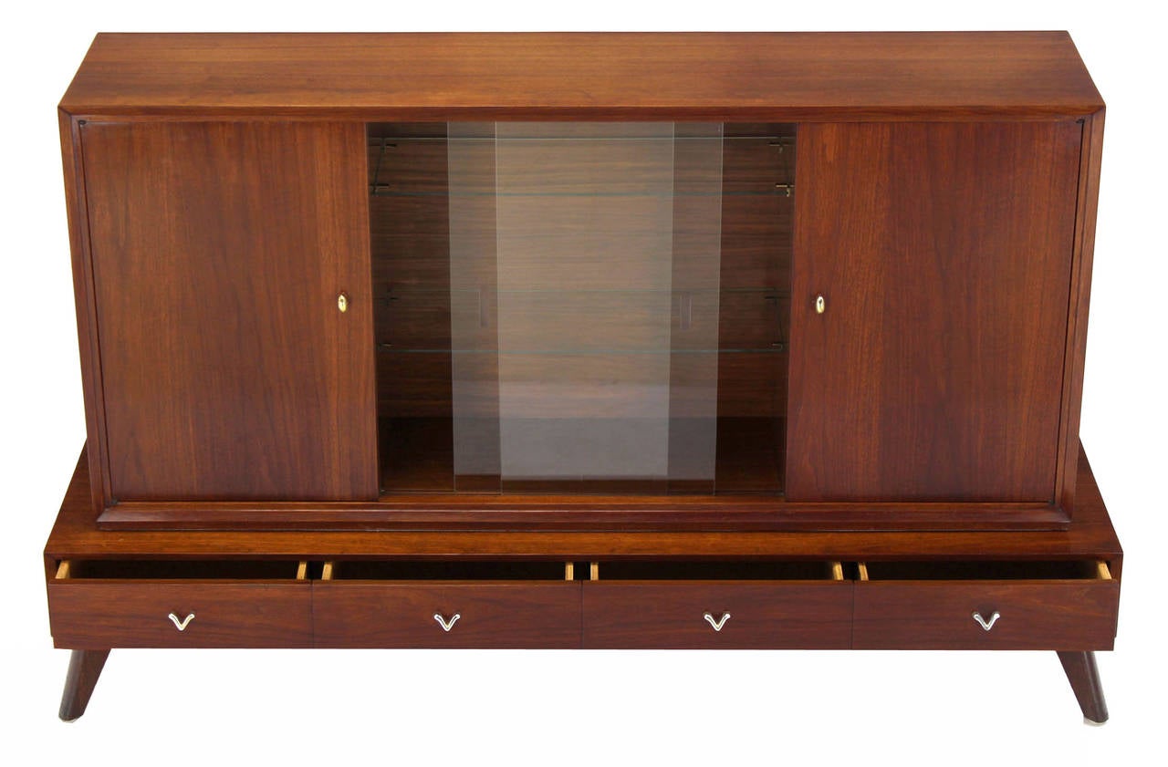 Mid-Century Modern Two Part Mid Century Modern Walnut Credenza or Low China Cabinet