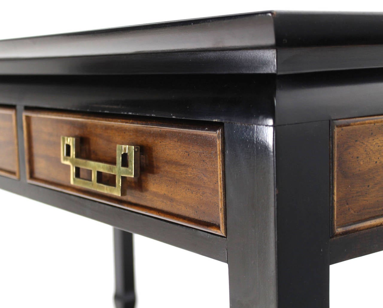 Brass Burl Wood Mid-Century Modern Writing Table with Matching Chair