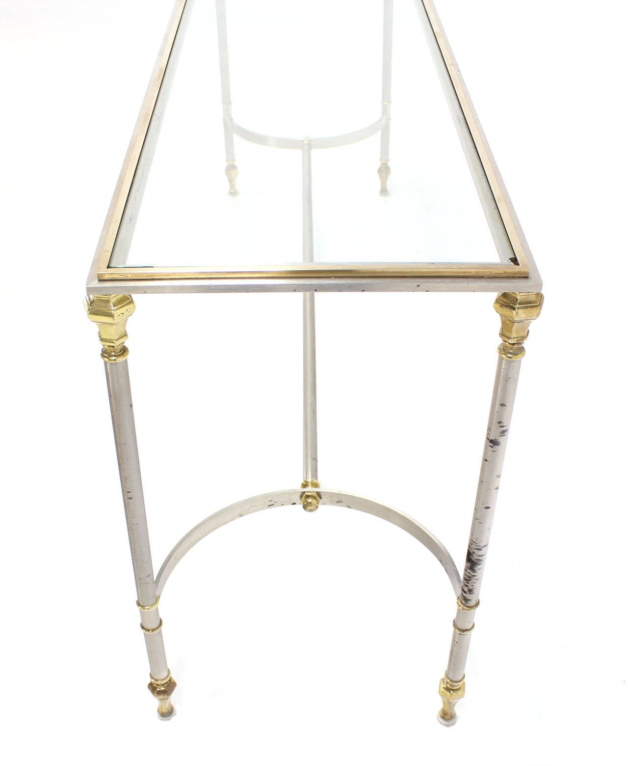 20th Century Brass, Chrome, and Glass-Top Console or Sofa Table For Sale