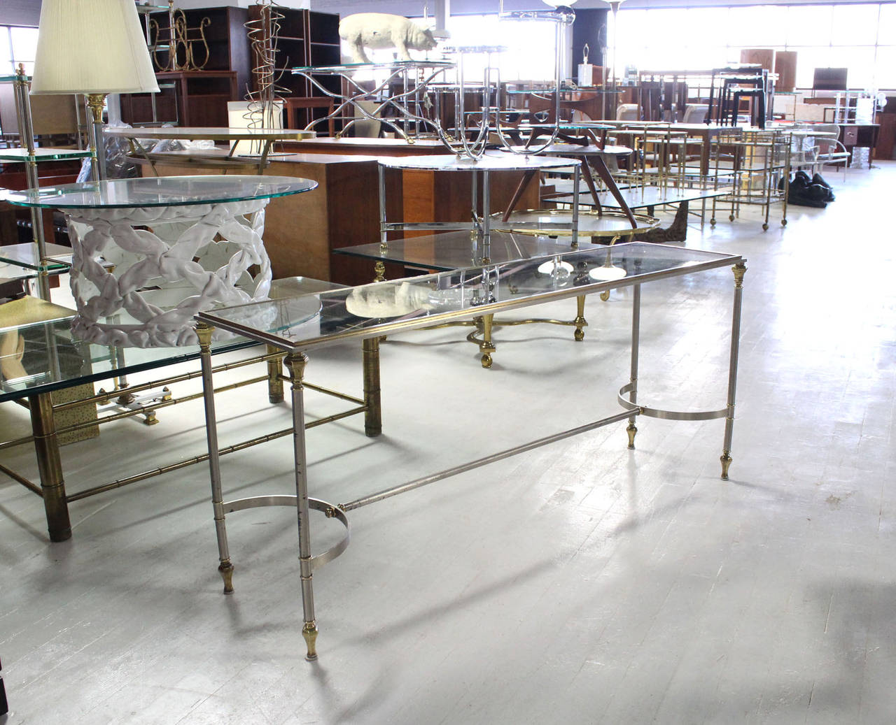 Brass, Chrome, and Glass-Top Console or Sofa Table For Sale 3