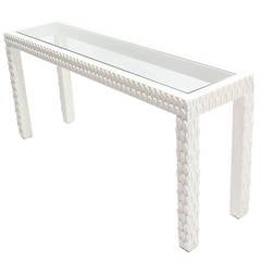 Pineapple Pattern Carved White Lacquer Console Table