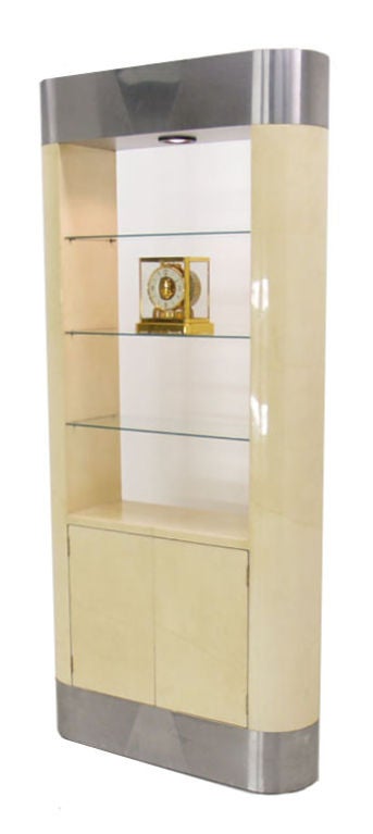 Parchment Goat Skin Etagere Cabinet by Karl Springer