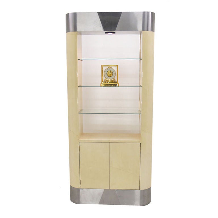Parchment Goat Skin Etagere Cabinet by Karl Springer