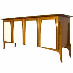 Mid Century Modern Walnut Dresser/Credenza w/Leather Doors