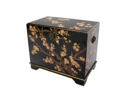 Oriental Hand Painted Black Lacquer Bar Chest Electric Lift Shelf