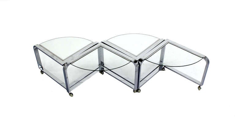 Mid Century Modern Baughman Style 4 "Slices" Round Chrome  Coffee Table