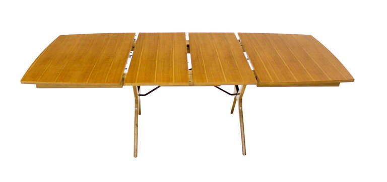 20th Century Mid-Century Modern X-Base Dining Table with Two Extension Boards
