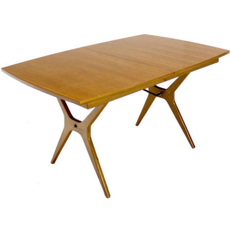 Mid-Century Modern X-Base Dining Table with Two Extension Boards