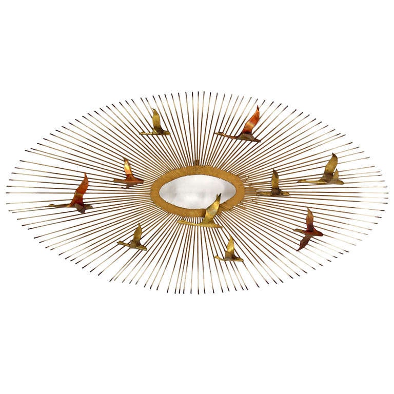 Curtis Jere Wall Hanging Sunburst Sculpture of Birds For Sale at 1stdibs