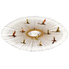 Wall Hanging Sunburst Sculpture of Birds 