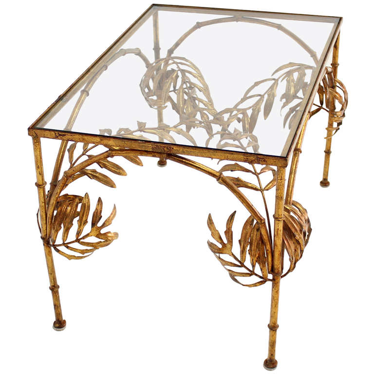 MidCentury Modern Faux Metal Gilt Bamboo Side Table For Sale at 1stdibs