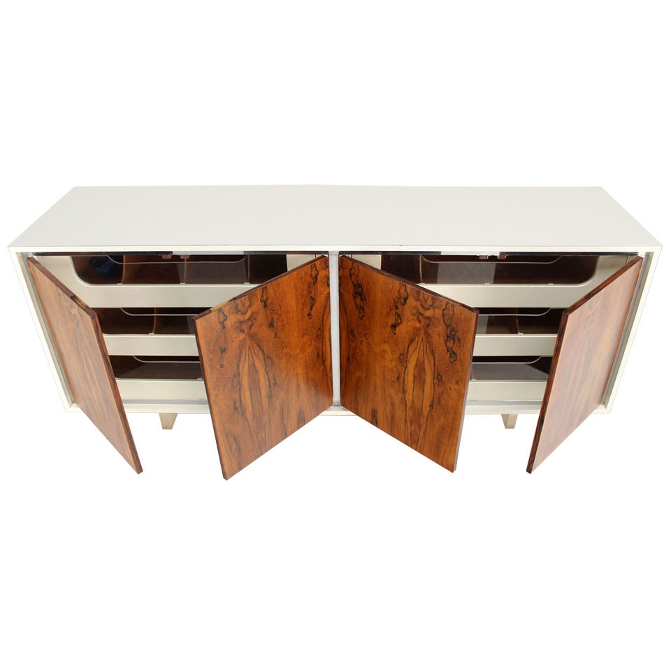 Mid-Century Modern Long Dresser Credenza with Rosewood Doors and Lucite Base