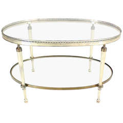 Mid-Century Modern Silver Plate Jansen Style, Two-Tier Oval Coffee or Side Table