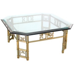 Mid-Century Modern Brass and Thick Glass-Top Square Coffee Table by Mastercraft