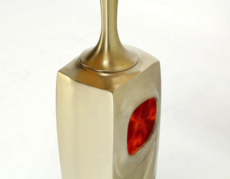 American Mid-Century Modern Art Nouveau Style, Cast Metal Base Table Lamp