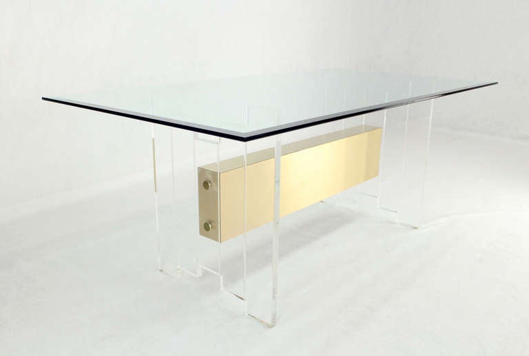 American Mid-Century Modern Lucite and Glass-Top Dining or Writing Table