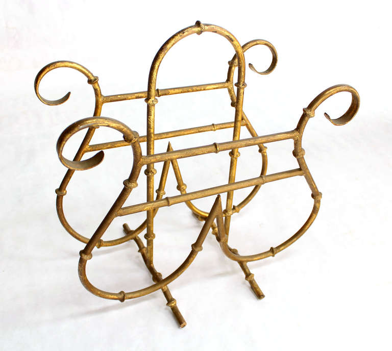 Mid-Century Modern Faux Bamboo Metal Magazine Rack, Hollywood Regency Style