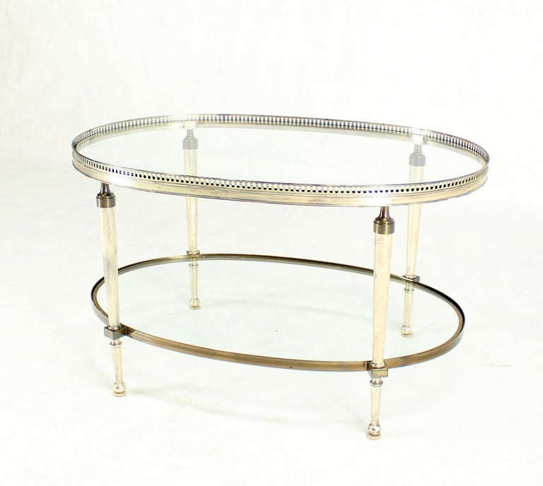 Mid-Century Modern Silver Plate Jansen Style, Two-Tier Oval Coffee or Side Table 1