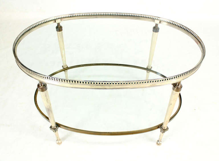 Mid-Century Modern Silver Plate Jansen Style, Two-Tier Oval Coffee or Side Table 2