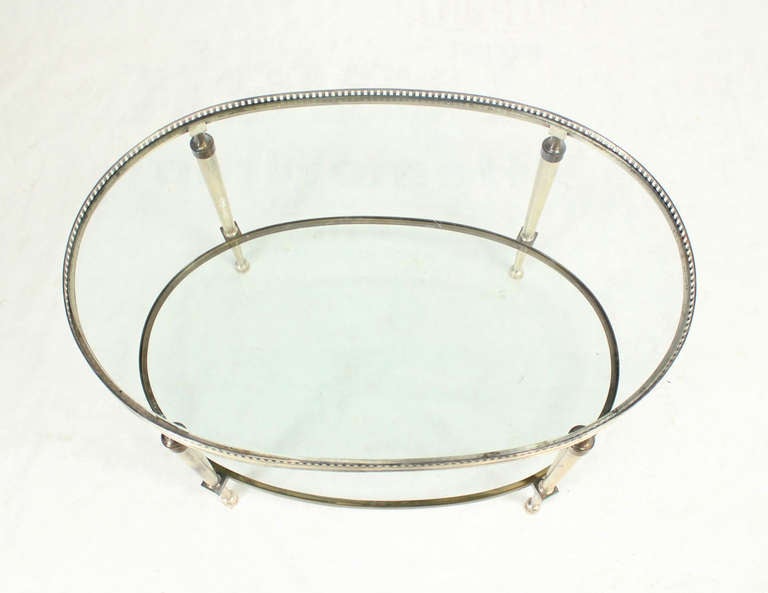 Mid-Century Modern Silver Plate Jansen Style, Two-Tier Oval Coffee or Side Table 3