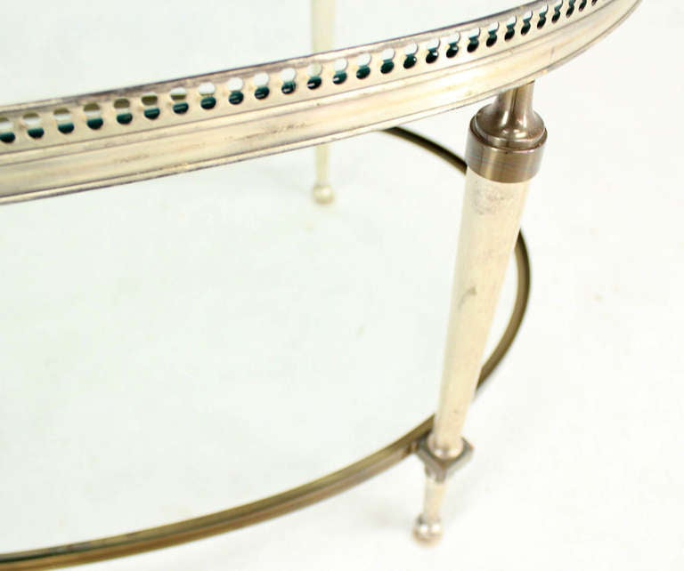 Mid-Century Modern Silver Plate Jansen Style, Two-Tier Oval Coffee or Side Table In Good Condition In Rockaway, NJ