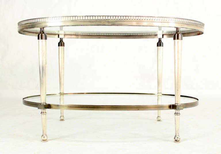 American Mid-Century Modern Silver Plate Jansen Style, Two-Tier Oval Coffee or Side Table